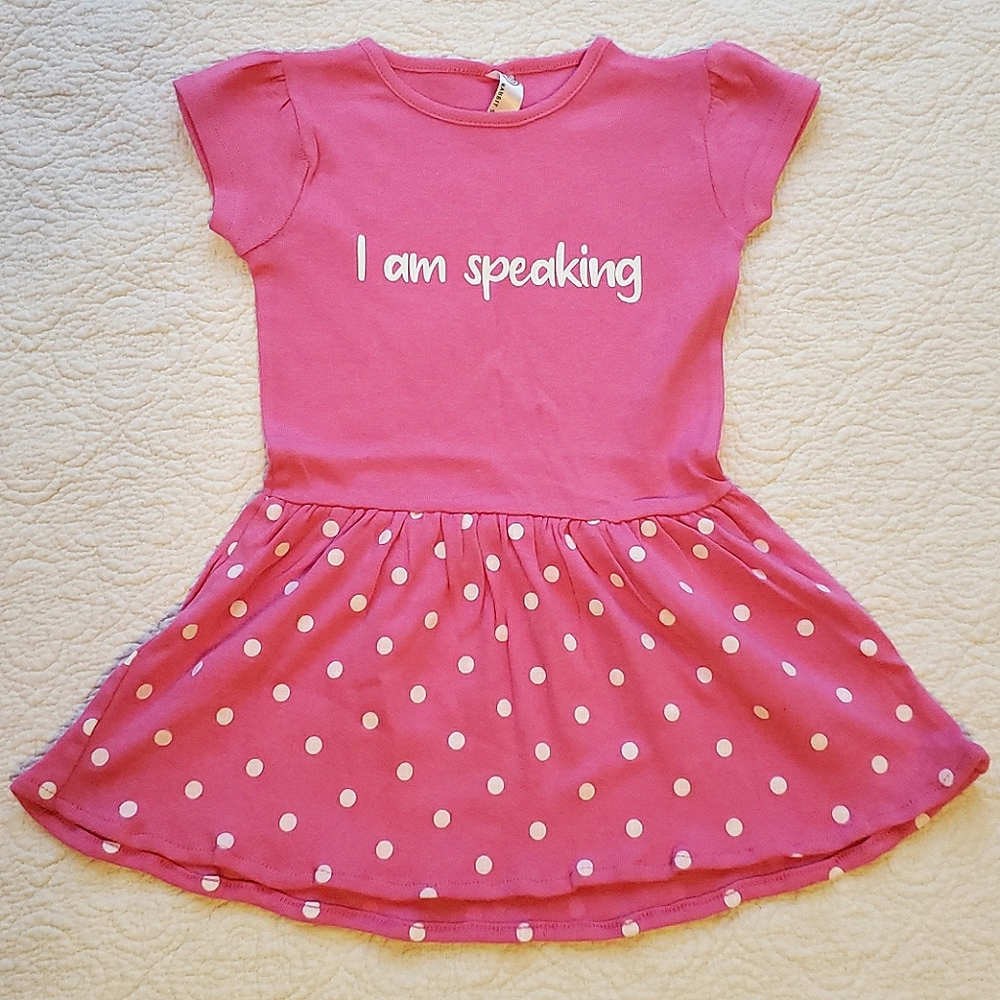 Girls "I am speaking" pink polka dot dress 3T